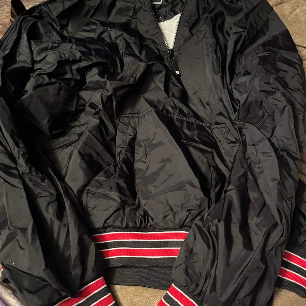 Holloway Black Bomber Jacket with Red and White Stripes